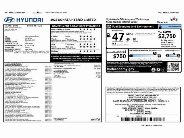 hyundai sonata hybrid 2022 KMHL54JJ8NA052907 image hyundai sonata hybrid 2022 KMHL54JJ8NA052907 image